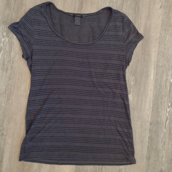 Ann Taylor Dark Grey Striped Short Sleeve Shirt - Picture 1 of 4